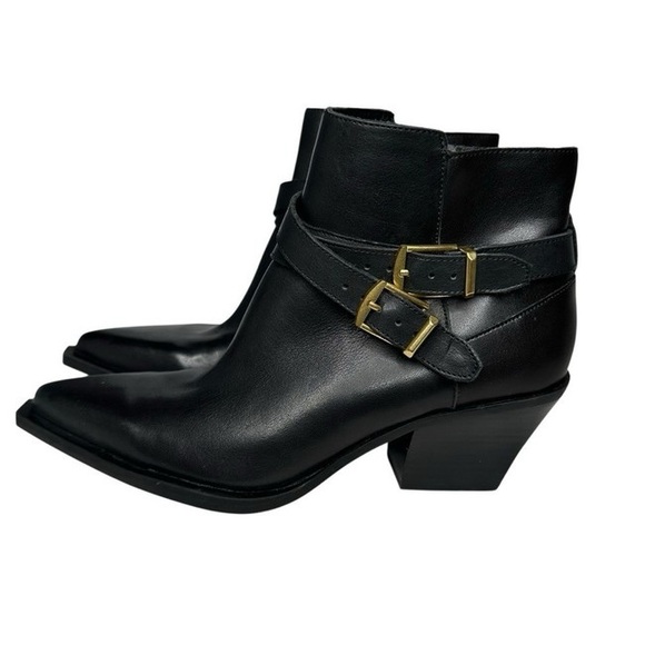 Dolce Vita Black Leather Ankle Boots with Gold Buckles - Picture 5 of 7